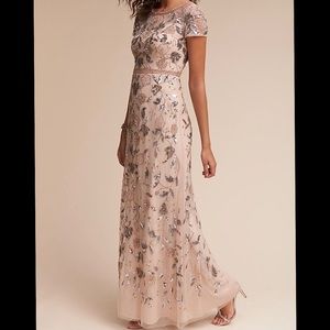 Adrianna Papell Champagne Beaded Floral Gown